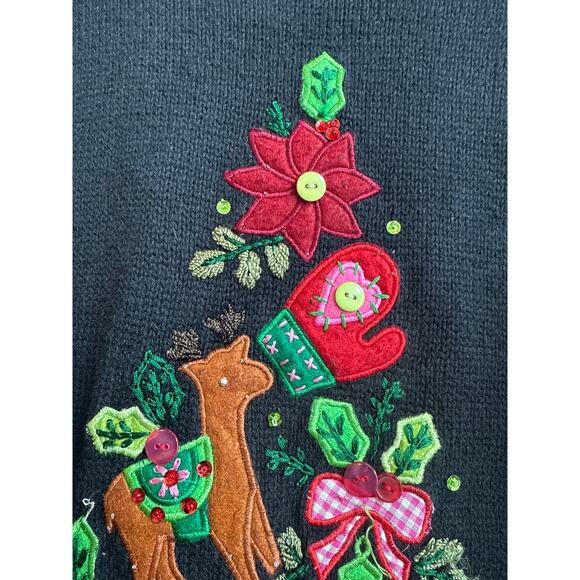 Quaker Factory Black Sweater with Embroidered Christmas Tree Novelty Detail - Picture 4 of 10